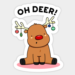 Oh Deer Cute Christmas Reindeer Pun Sticker